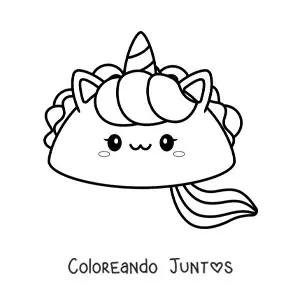 Imagen para colorear de un taco de unicornio kawaii