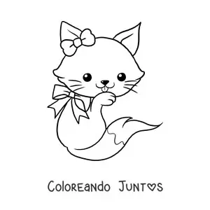 Imagen para colorear de zorro kawaii grande con lazo