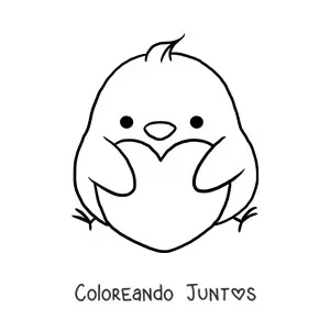 Imagen para colorear de polluelo kawaii grande con corazón