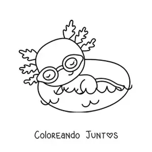 Imagen para colorear de ajolote kawaii grande haciendo natación