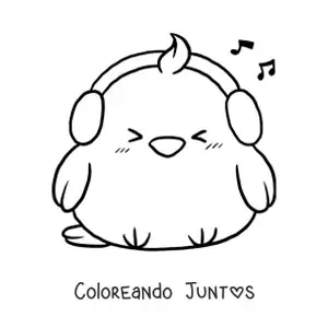 Imagen para colorear de polluelo kawaii con audífonos