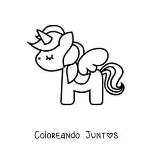 Imagen para colorear de unicornio kawaii con alas