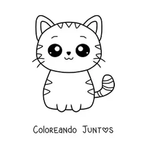 Imagen para colorear de gato kawaii a rayas