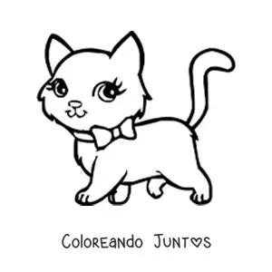 Imagen para colorear de gato kawaii con lazo