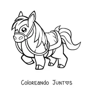 Imagen para colorear de caballo kawaii ensillado