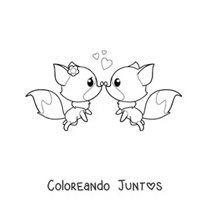 Imagen para colorear de pareja de zorros kawaii