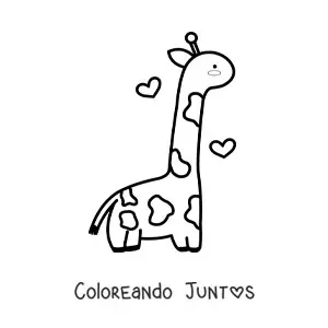 Imagen para colorear de jirafa kawaii con corazones