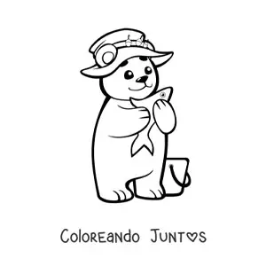 Imagen para colorear de oso bebé kawaii pescando