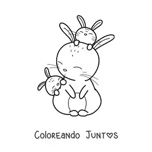 Imagen para colorear de mamá coneja con sus crías