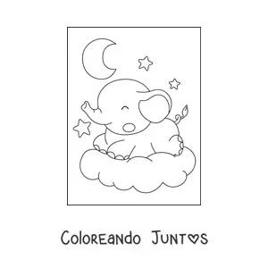 Imagen para colorear de elefante bebé kawaii durmiendo