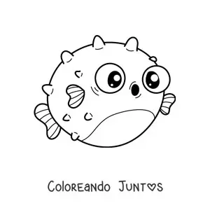 Imagen para colorear de pez globo kawaii