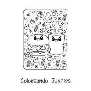 Imagen para colorear de comida chatarra kawaii
