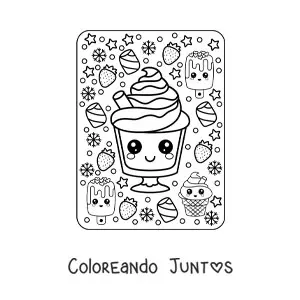 Imagen para colorear de copa de helado kawaii