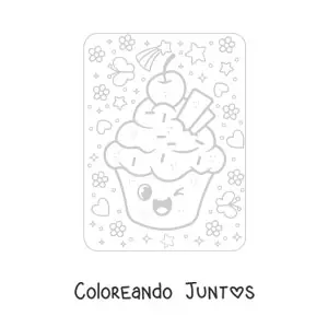 Imagen para colorear de cupcake kawaii