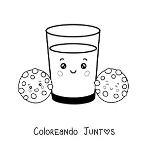 Imagen para colorear de leche y galletas kawaii