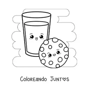 Imagen para colorear de leche y galleta kawaii