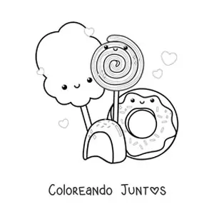 Imagen para colorear de paleta kawaii con dulces