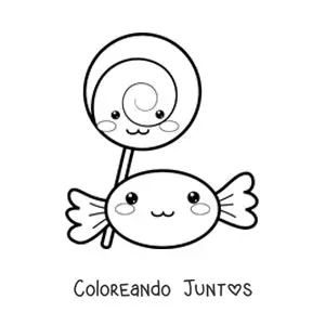Imagen para colorear de paleta y caramelo kawaii