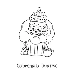 Imagen para colorear de niña dentro de un cupcake