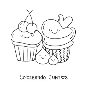 Imagen para colorear de cupcakes kawaii