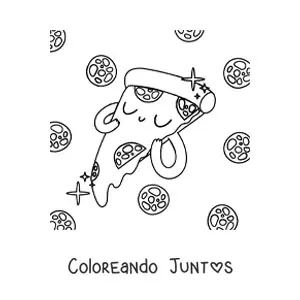 Imagen para colorear de pizza kawaii