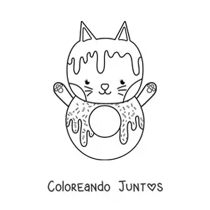 Imagen para colorear de gato dona kawaii animado
