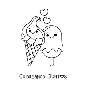 Imagen para colorear de helados kawaii grandes