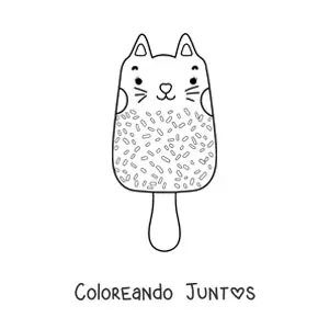 Imagen para colorear de paleta de helado con forma de gato kawaii