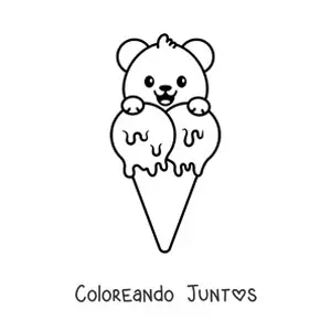 Imagen para colorear de oso kawaii con helado