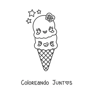 Imagen para colorear de cono de helado kawaii