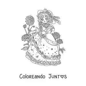 Imagen para colorear de chica anime kawaii estilo lolita