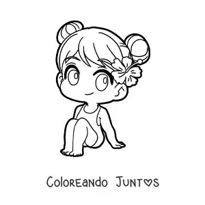 Imagen para colorear de niña kawaii sentada con traje de baño