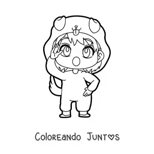 Imagen para colorear de muñeca kawaii con disfraz de perro
