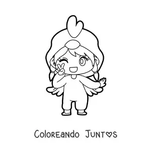 Imagen para colorear de muñeca kawaii con disfraz de gallina