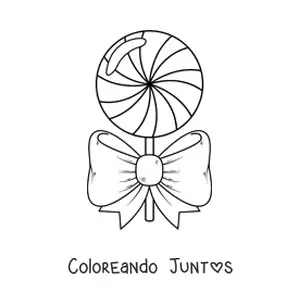 Imagen para colorear de una paleta de caramelo con un lazo grande