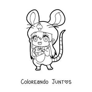 Imagen para colorear de muñeca kawaii con disfraz de ratón
