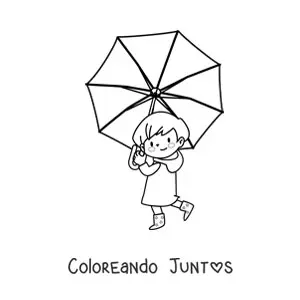 Imagen para colorear de niña kawaii con sombrilla