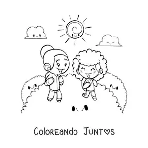 Imagen para colorear de niñas felices en el parque