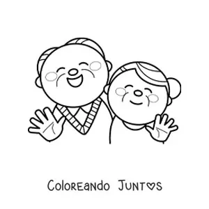 Imagen para colorear de pareja de abuelitos kawaii