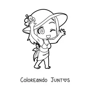 Imagen para colorear de chica kawaii de playa