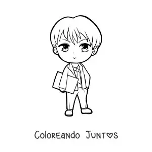 Imagen para colorear de hombre anime kawaii con traje