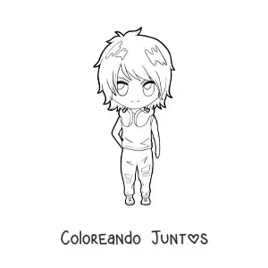 Imagen para colorear de chico anime kawaii con audífonos