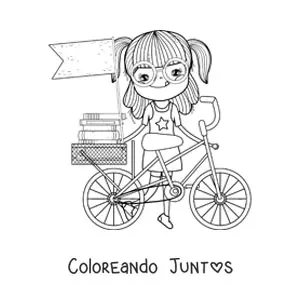 Imagen para colorear de niña con bicicleta y libros