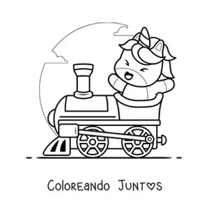 Imagen para colorear de unicornio kawaii en un tren
