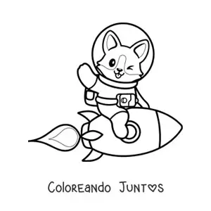 Imagen para colorear de perro astronauta kawaii en un cohete