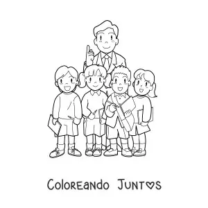 Imagen para colorear de profesor y alumnos de primaria