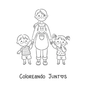 Imagen para colorear de maestra y alumnos de kinder