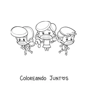 Imagen para colorear de doctores kawaii luchando contra el coronavirus