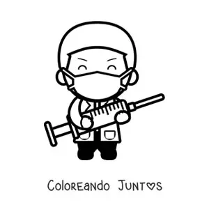 Imagen para colorear de doctor con mascarilla sosteniendo una jeringa