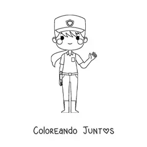 Imagen para colorear de mujer policía kawaii